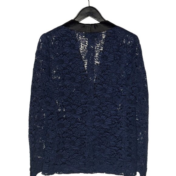 Gucci Navy Blue Lace Satin Tuxedo Lapel Blazer - Picture 4 of 7